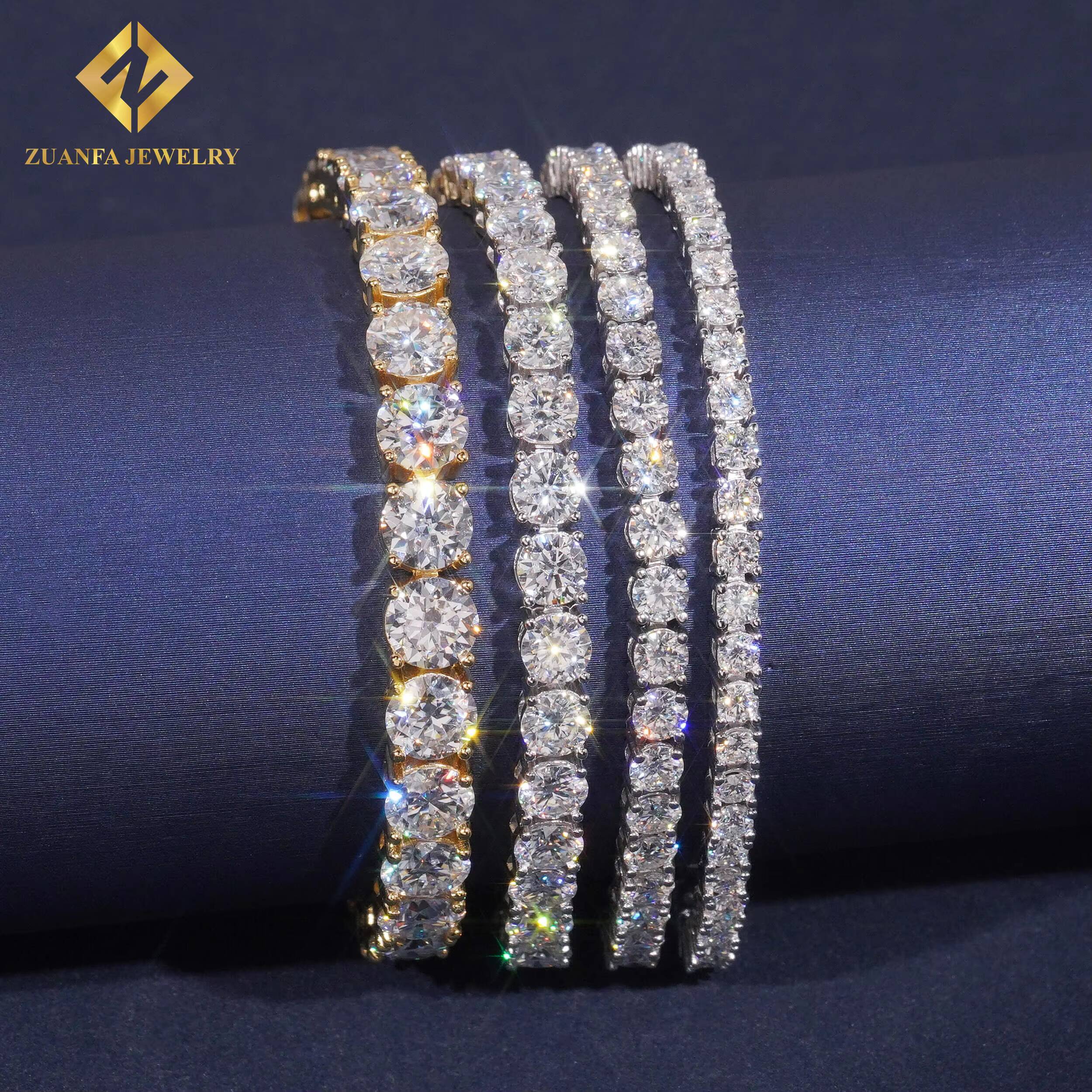 Zuanfa Large Inventories Tennis Chain 925 Sterling Silver 18K Gold Plated Moissanite Diamond Tennis Chain Bracelet Fine Jewelry