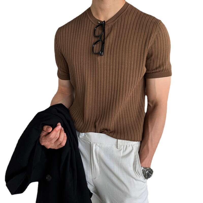 Summer T-Shirt Short Sleeve Knit Shirt Stretch Style Loose American Korean Dongdaemun Men's Fashion Top B5