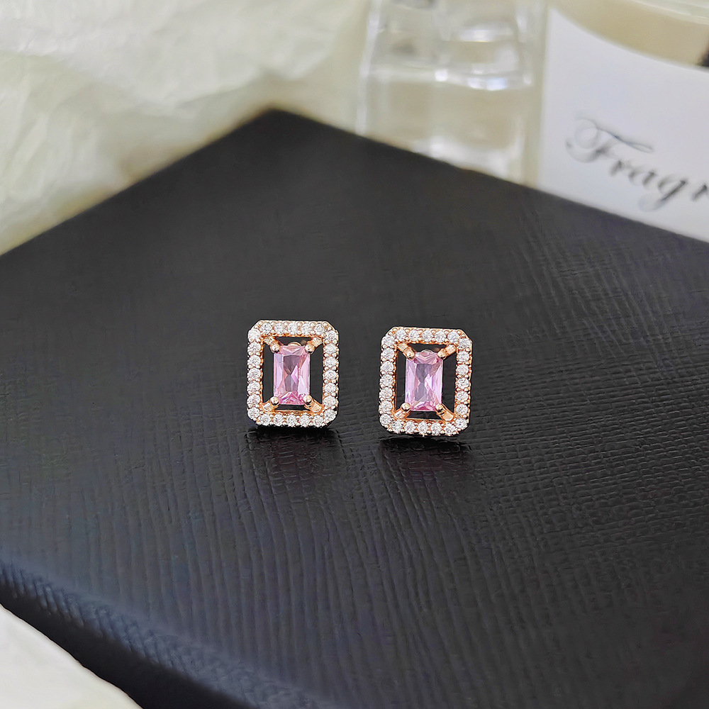 High-end Simple Square Exquisite Light Earrings Full Dia Ins Style Elegant Niche