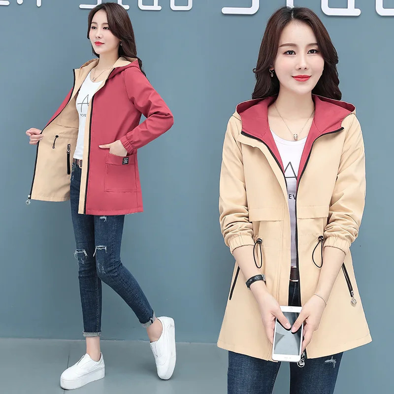 Spring Autumn Jacket Womens Loose Coat 2025 Doublesided Wear Trench Midlength Windbreaker 5XL Top 250805