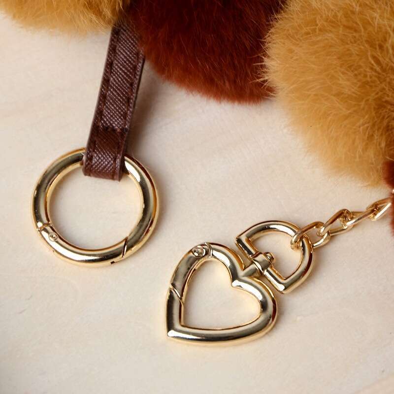 New Genuine Keychain Bag Plush Accessory Heart Rex Rabbit Fur Pendant