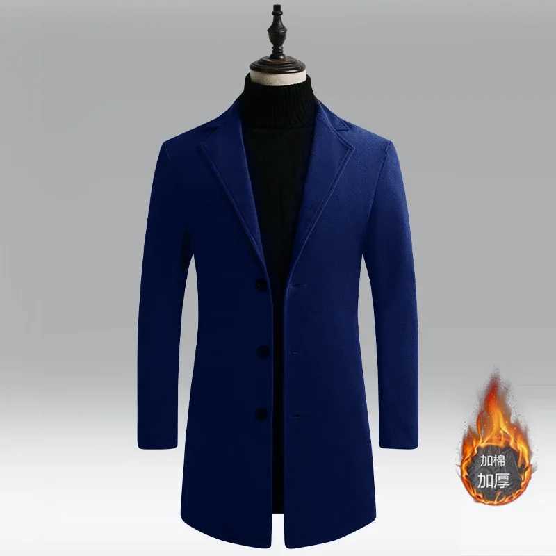 Korean-style mens trench coat lapel wool overcoat casual overcoat jacket mens warm long coat spring trench coat W250815