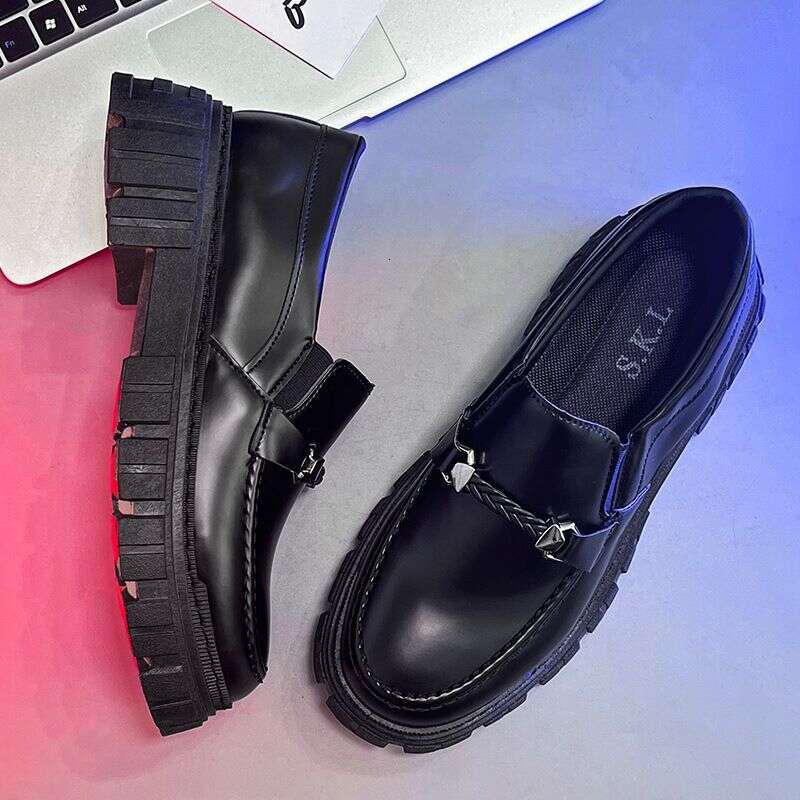 2023 autumn British style leather thick-soled low-top loafers slip-on casual men's shoes
