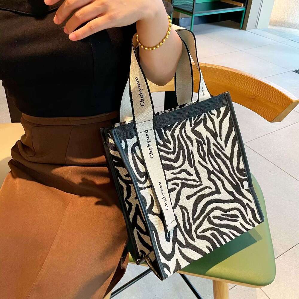 Fashion Versatile Zebra Print Tote Fabric Square Shoulder Portable Office Document Commuter Mommy Bag