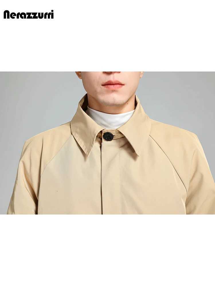 Nerazzurri Spring Autumn Long Khaki Coat Men Turn-down Collar Single Breasted Casual Loose Korean Fashion Clothes Overcoat W250815