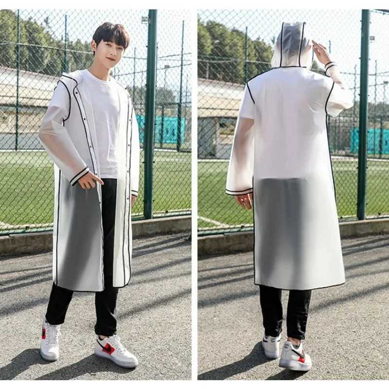 1PC Fashion Women Transparent EVA Clear Raincoat Man Travel Waterproof Rainwear Adult Poncho Outdoor Rain Coat Long Raincoat Y250814