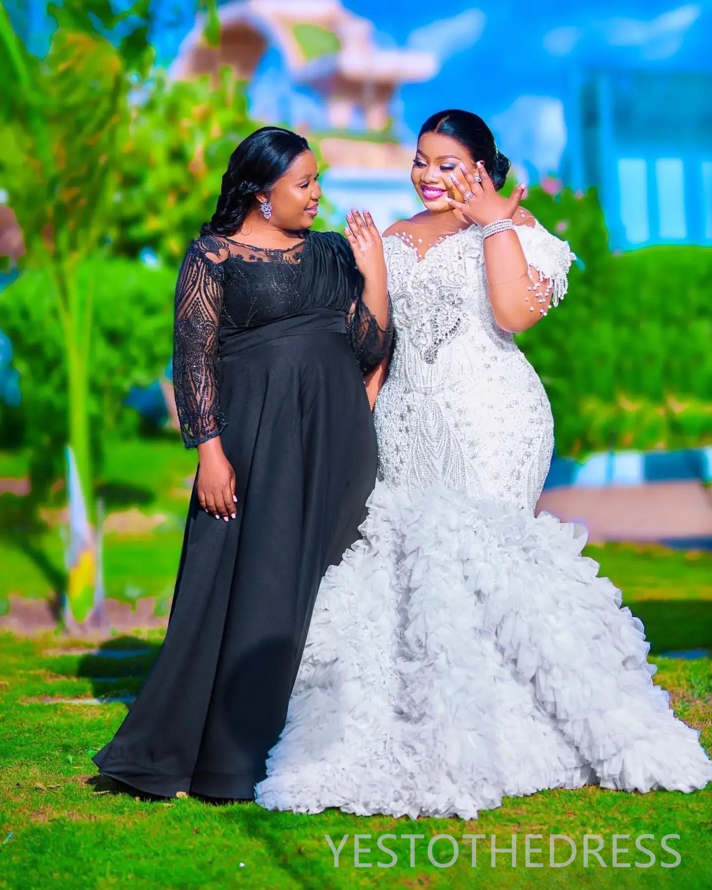 Arabic Aso Ebi Plus Size Off White Mermaid Wedding Dresses 2025 Pearls Beaded Floral Lace Full Sleeves Luxurious Vintage Bridal Gowns Dress D594