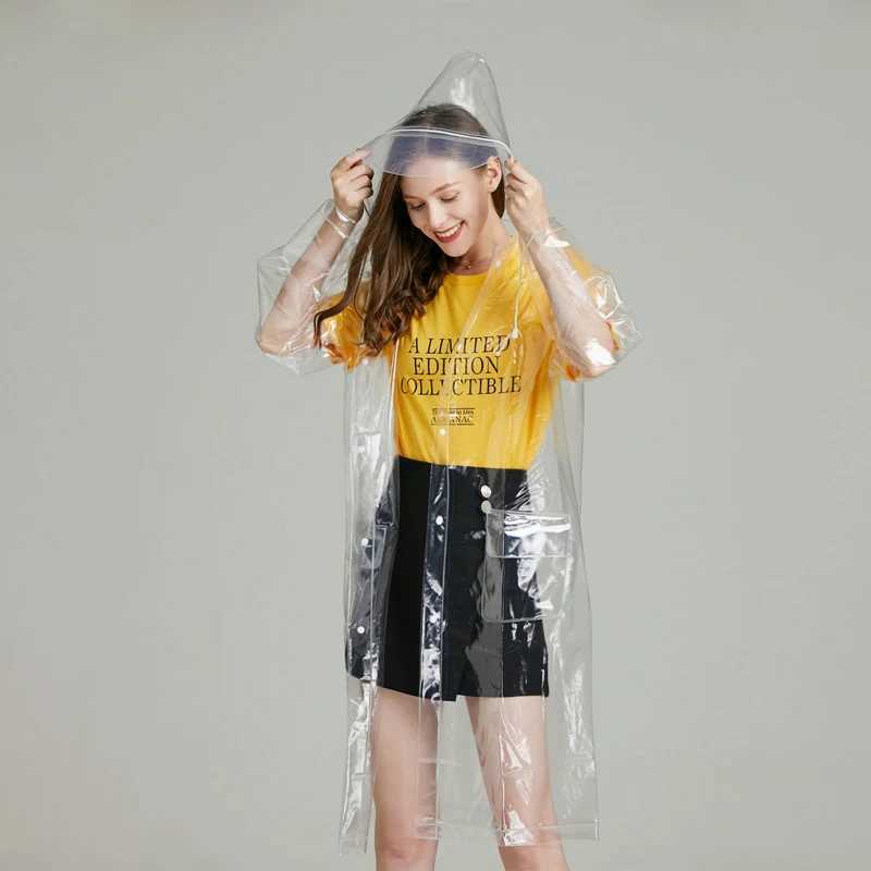 Reusable Transparent Raincoat Women Men Poncho With Hood Hiking Outdoors Fishing Raincoat EVA Plastic Waterproof Raincoats Y250814