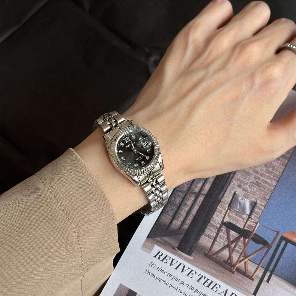 Sliver Round Dial Women's with Calendar, Steel Design Strap, Vintage Style, Simple and Elegant Ladies' Quartz Watch
