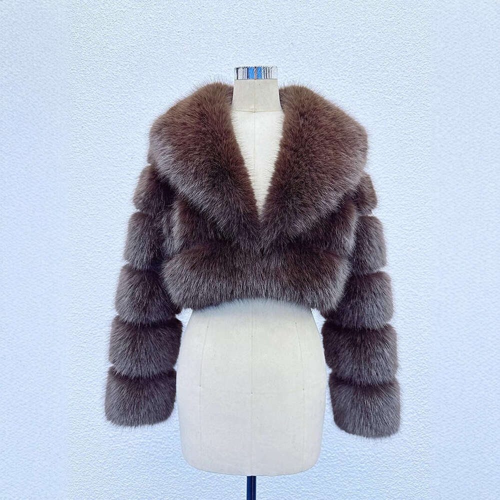 New European and American faux fur jacket, environmentally friendly imitation fox fur short style, big fur collar, women's fashion top