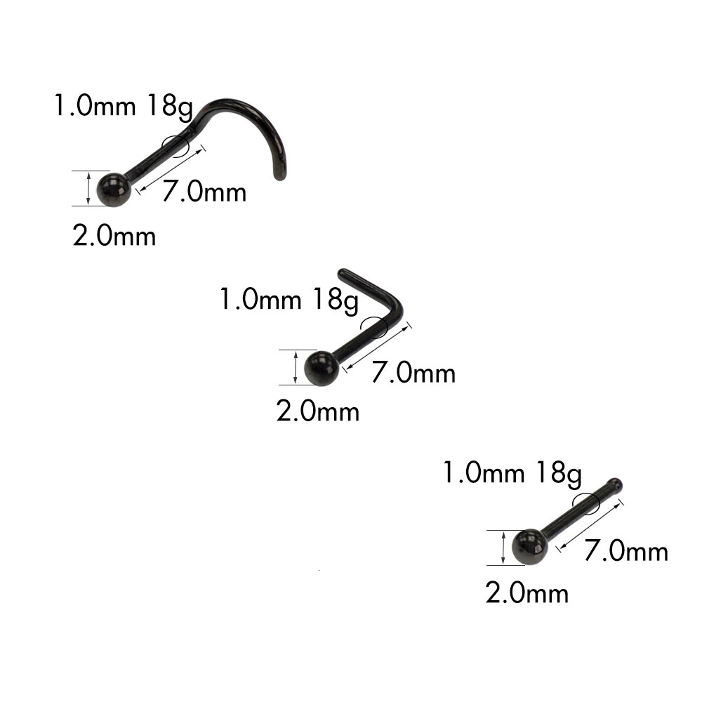 10Pcs Nose Rings Set for Women Screw Bend Bone Nostril Stud Piercings Jewelry 316 Stainless Steel 0.8mm 1.0mm 18g 20g 250807