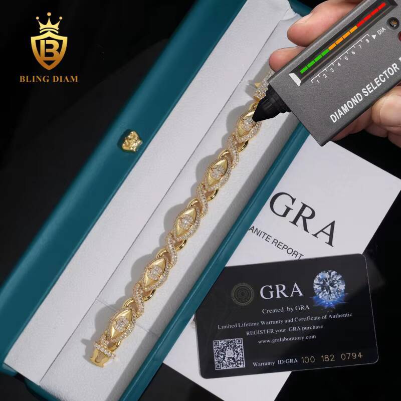 Pass Diamond Tester 12mm Rapper Jewelry Iced Out Hip Hop S925 Moissanite Evil Eyes Diamond Jewelry Cuban Link Bracelet Man