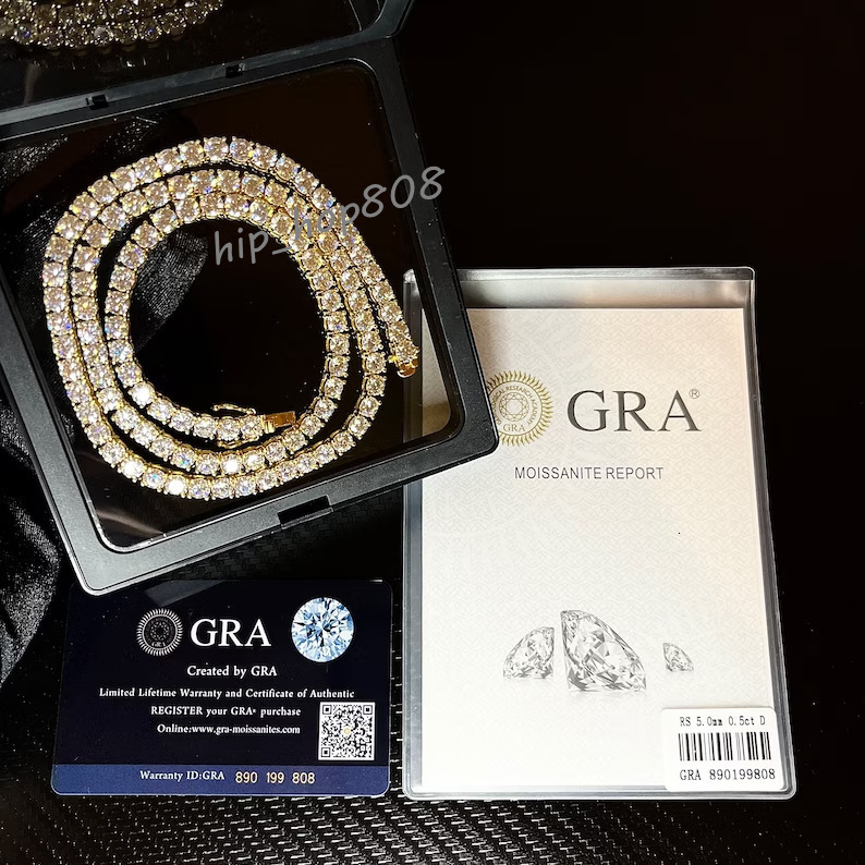 925 Sterling Silver Hiphop Chain with VVS Moissanite Sparkling 5mm Iced out Tennis Chain Necklaces Product Category