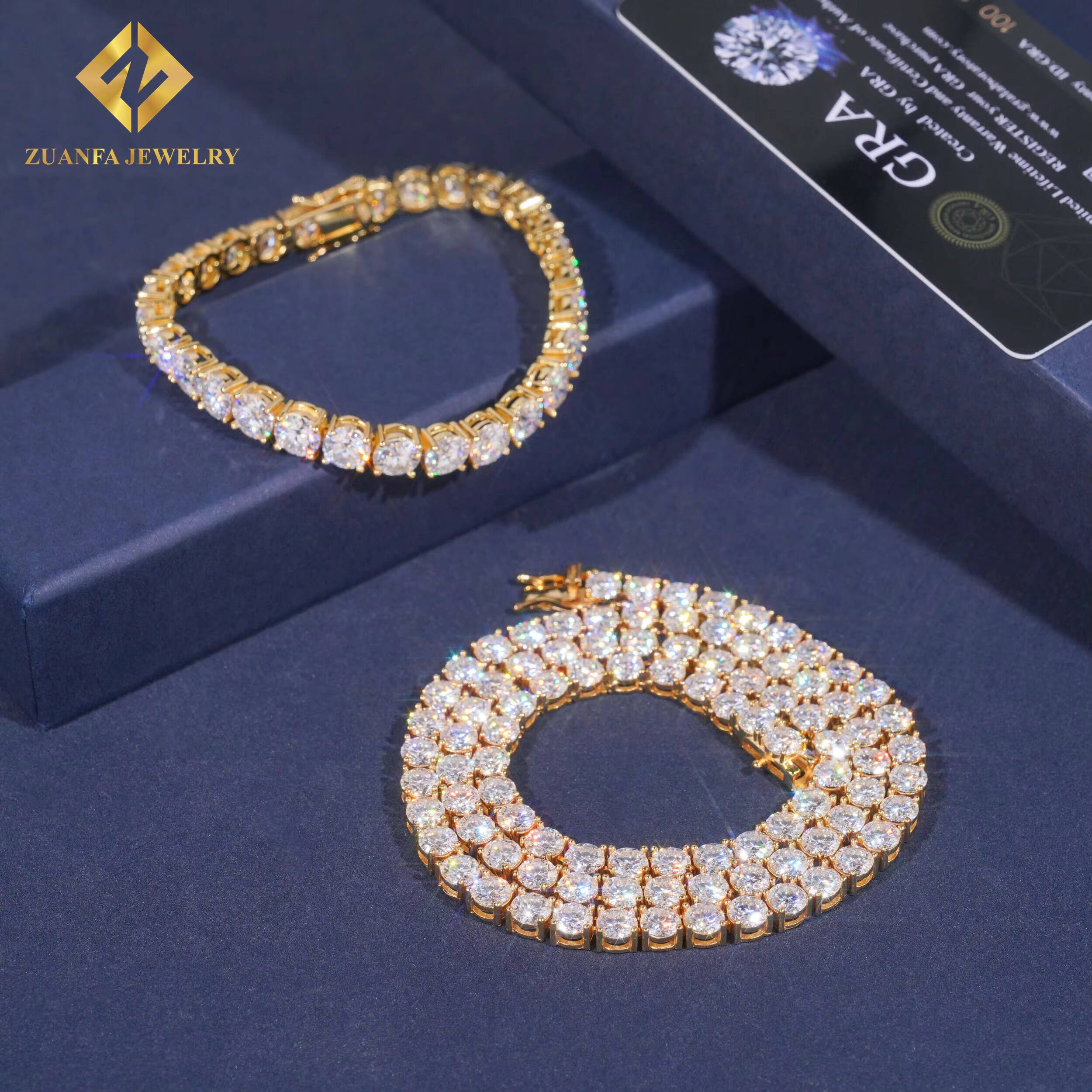 Zuanfa Large Inventories Tennis Chain 925 Sterling Silver 18K Gold Plated Moissanite Diamond Tennis Chain Bracelet Fine Jewelry