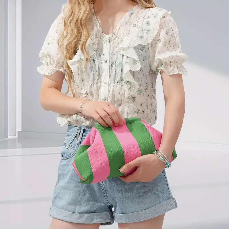 Summer Woven Crochet Purses for Women Beach Clutch Handbags Dumpling Hobo Casual Colorblock Bag Ladies Ruched Cloud Purse