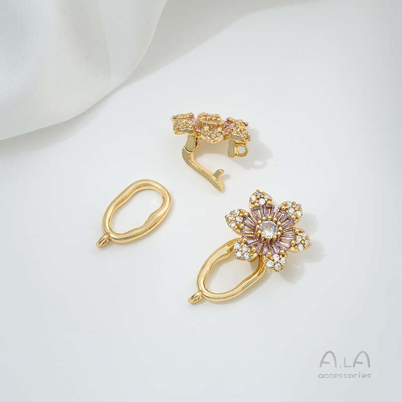 14K Copper Gold Plated Zircon Flower Butterfly Pearl DIY Handmade Necklace Accessories End Clasp