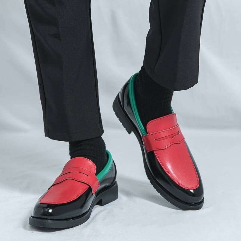 New Fashionable Black And White Color-blocking Business Casual Loafers Leather Pointed Toe Men's Banquet Dress Wedding Shoes
