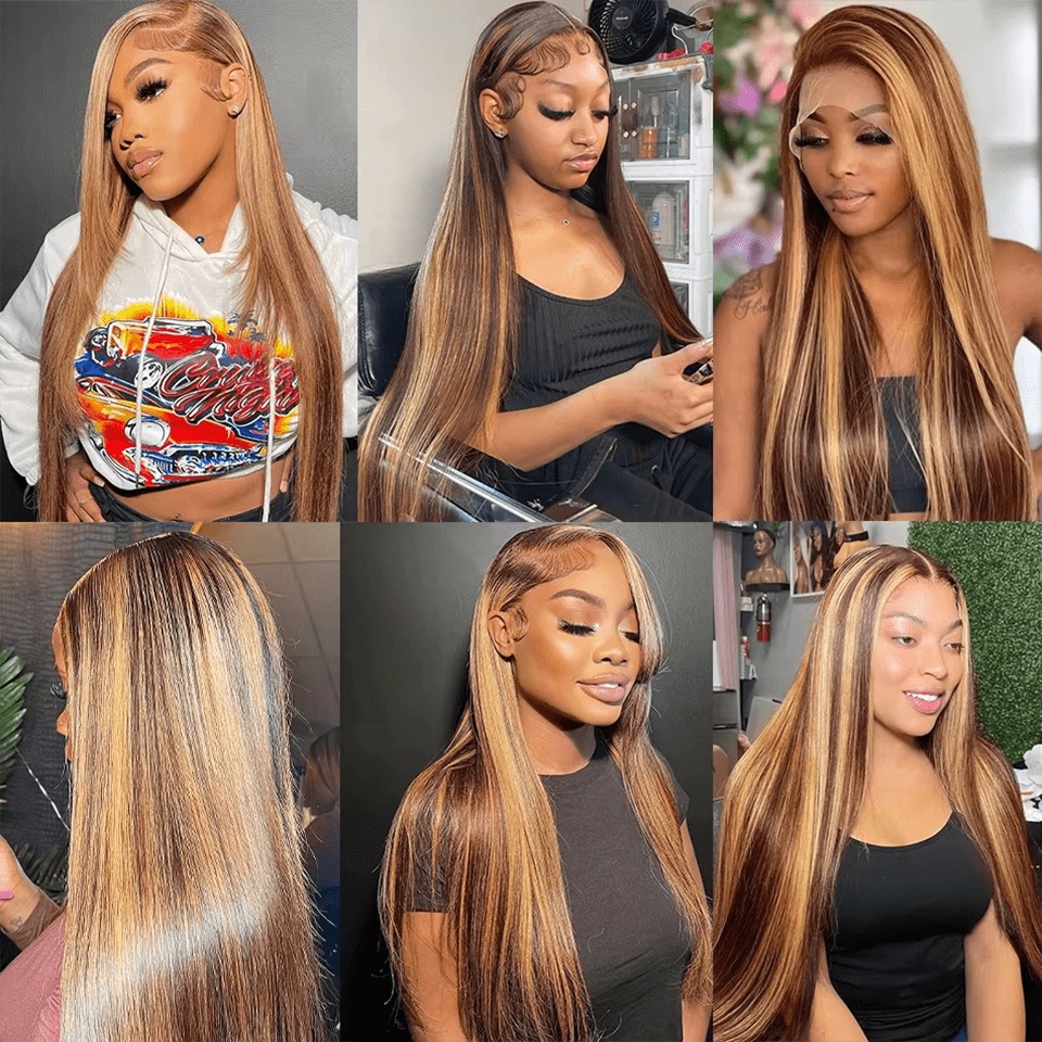13x4 HD Highlight Wig Human Hair Straight Lace Frontal Wigs 360 Full Lace Wig Honey Blonde Wear And Go Glueless Wig Synthetic Ready To Wear