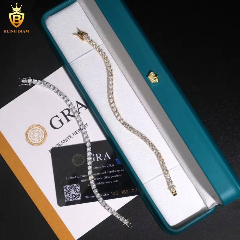 Hot Sale GRA Certificate Hip Hop 925 Sterling Silver 3mm Tennis Necklace Bracelet VVS Moissanite Tennis Chain