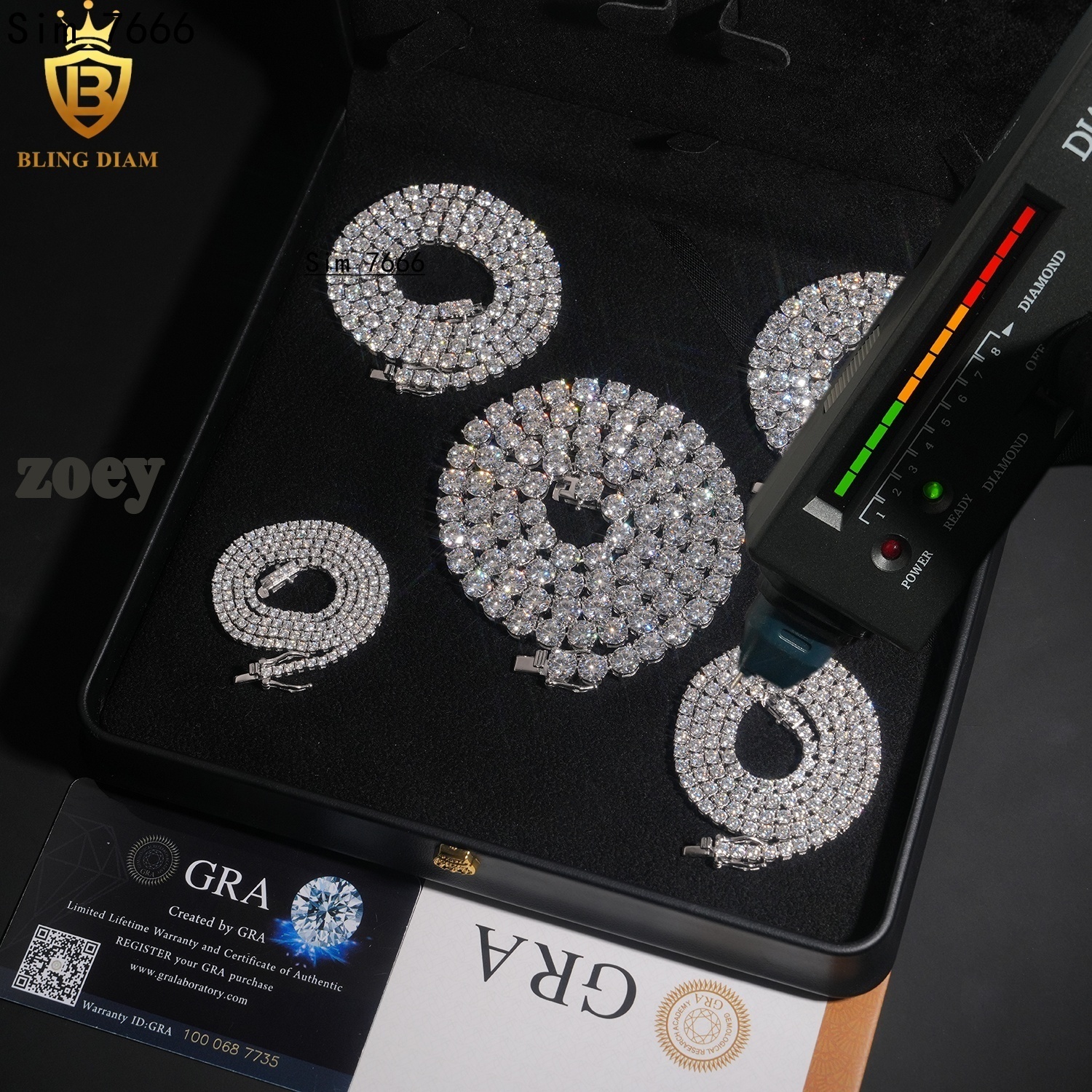 2mm-6.5mm Gold Plated Hip Hop Jewelry 925 Sterling Silver Vvs1 Moissanite Diamond Tennis Chains Bracelet Necklace