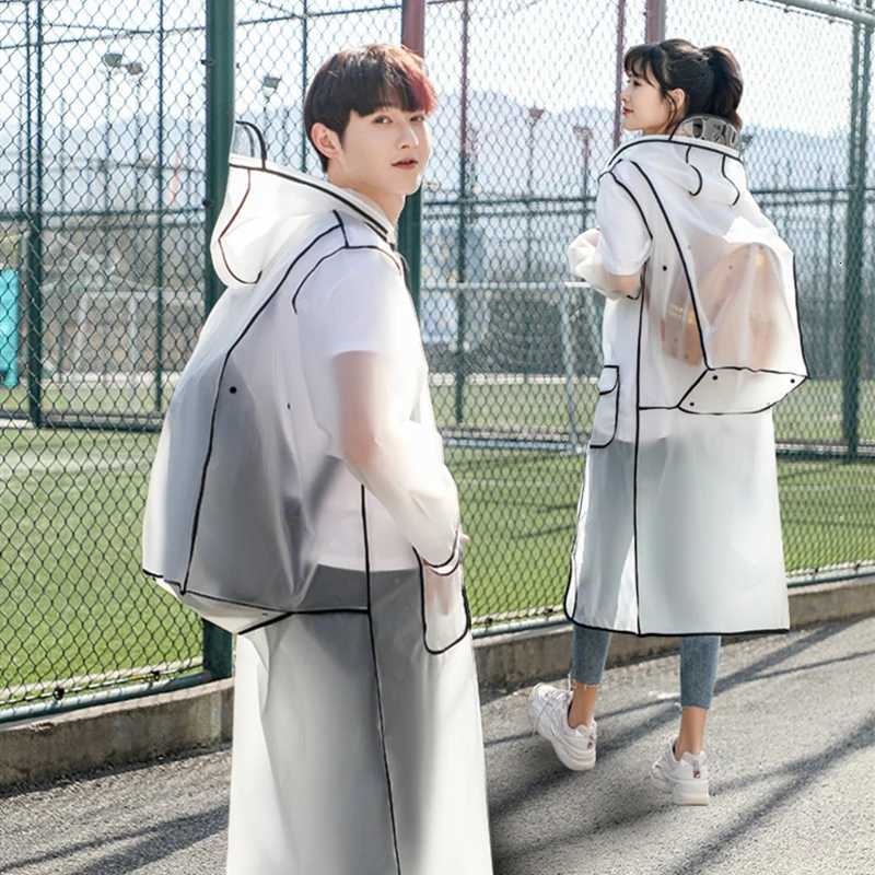 2023 New Waterproof Transparent Eva Clear Long Ladies Raincoats Women Men Fashion Rain Coat s Hooded With Schoolbag space Y250814