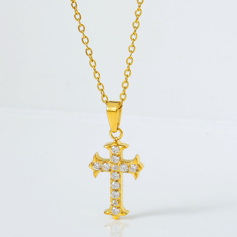 Cross Necklace Accessories Dopamine Micro Pave Zircon Single Dia Small Titanium Steel Metal Pendant DIY Materials Jewelry for Women