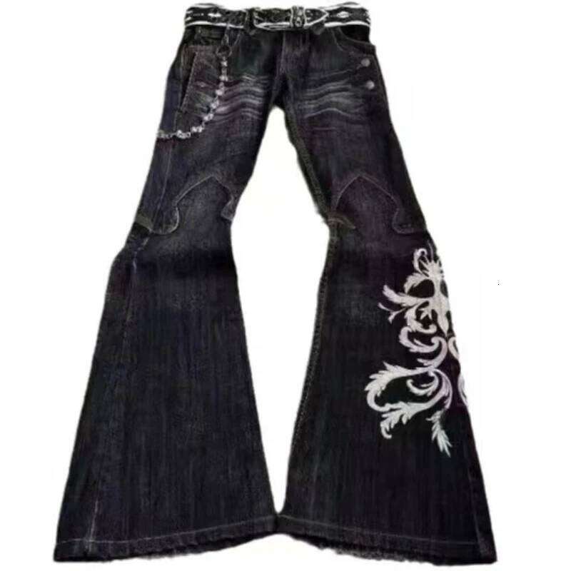 New High Waist Haruku Loose Embroidered Women Jeans with Rock Punk Style Y2K Micro La Retro Wide Leg Pants