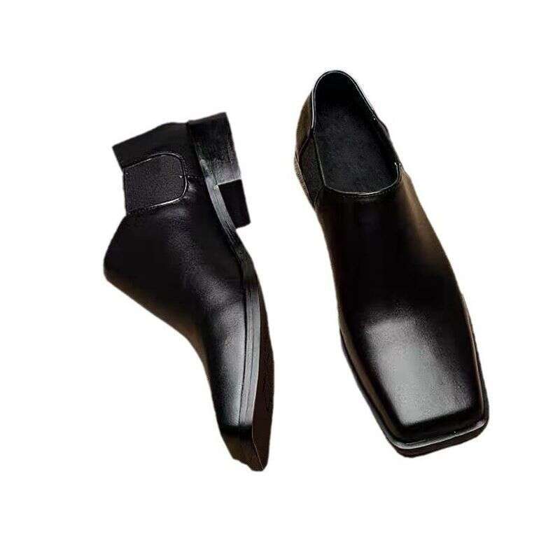 Winter British Style Square Toe Leather For Both Men And Women, Casual One Footed Loafers, Men's Niche Derby Shoes