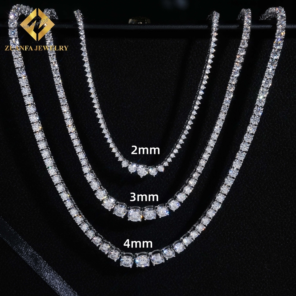Fine Jewelry Popular Moissanite Tennis Chain Fashion Sterling Silver 2MM 3MM 4MM VVS Moissanite Tennis Necklace Hip Hop Jewelry