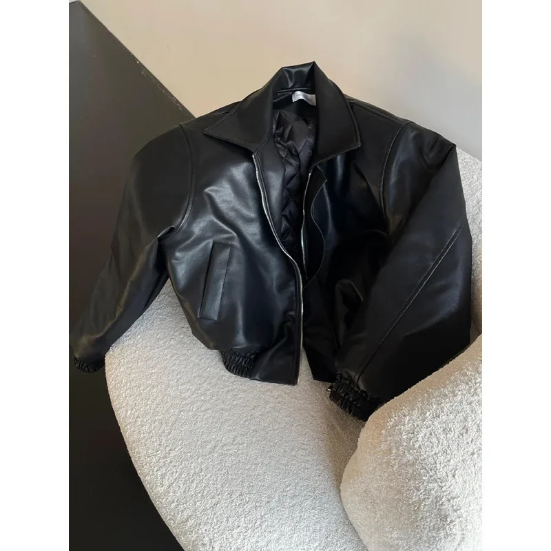 DM Tenacious Cleanfit Cropped Vintage American Style Leather Jacket Boxy Jacket For Men Loose Fit Shoulder Length Coat 250814 - view 6