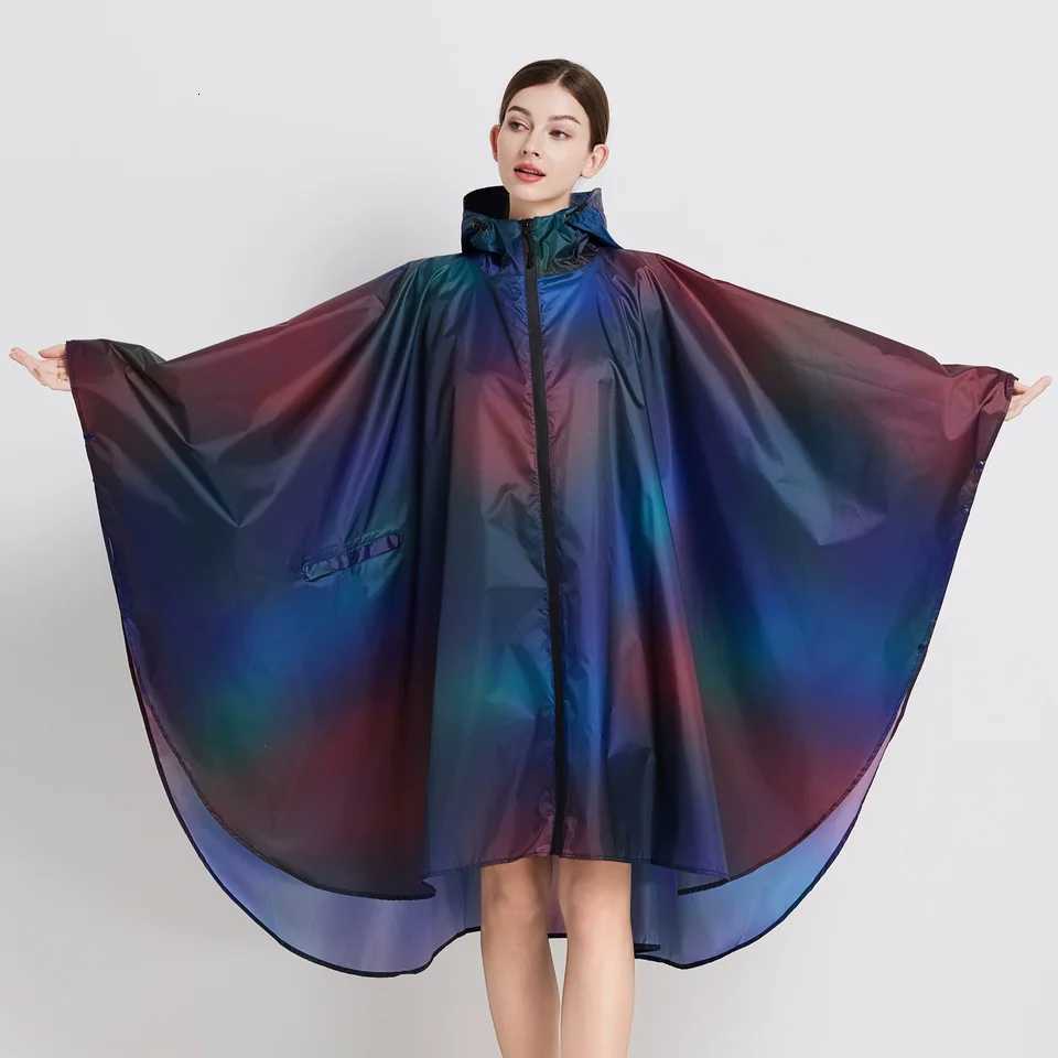 Fashion Big Size Women Colorful Raincoat Rain Coat Poncho Ladies Waterproof Biker Cloak Raincoats Adults Windproof Rainwear Y250814