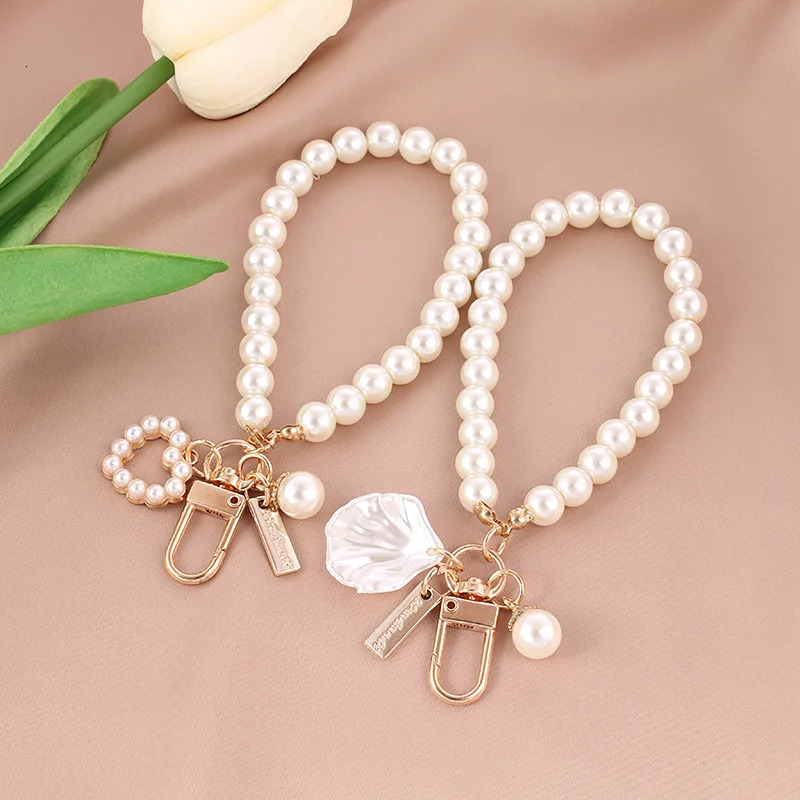 1PC Cute Shell Heart Bow Pearl Beads Chain Pendant Phone Keychain Bag Key 250811