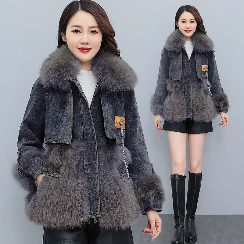 Stitching Denim Women Jacket 2025 New Winter Fashion Cowboy Outerwear Female Tops Casual Jeans Overcoat Ladies Windbreaker Co