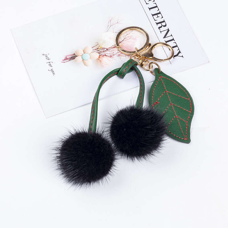 Mink Cherry Phone Accessories Car Keychain Creative Fur Plush Hanging Ornament Bag Pendant