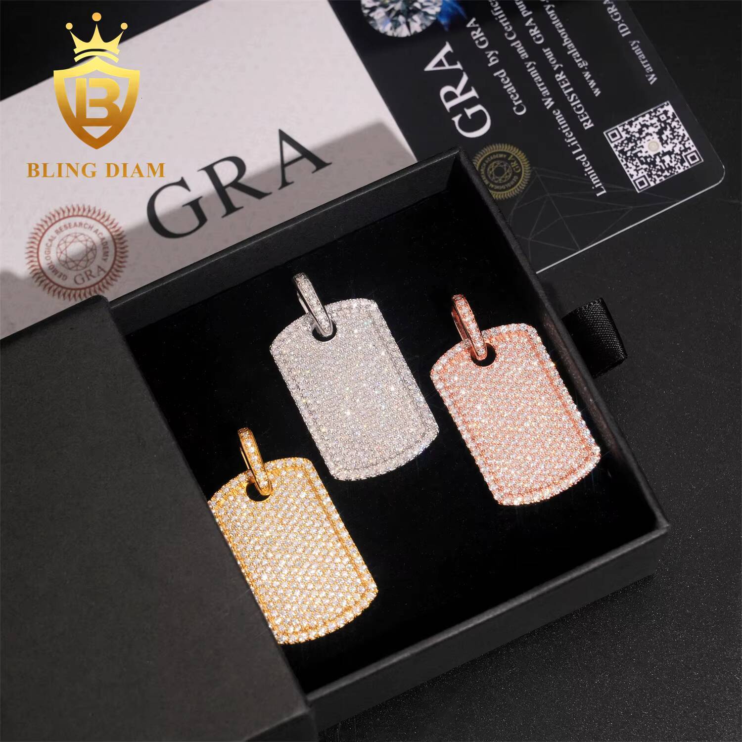 Ready to Ship Three Color Dog Tag Pendant Hip Hop Moissanite Pendant 925 Silver Pass Diamond Tester Rapper Jewelry