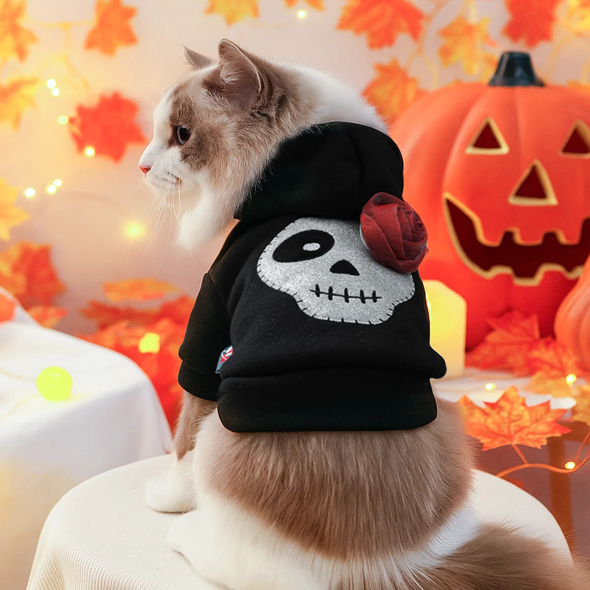 1PC Silver Skull Halloween Sweater Dog Black Hooded Sparkle Dark Series Little Demon Pet Funny Open Button Jacket 250814