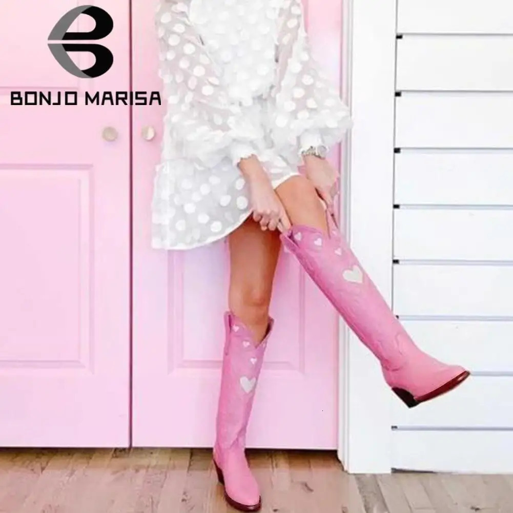 Fashion Colorful Love Heart Colorful Ridding Western Boots For Women Cowgirl Cowboy Chunky Heel Women Mid Calf Boots 250809