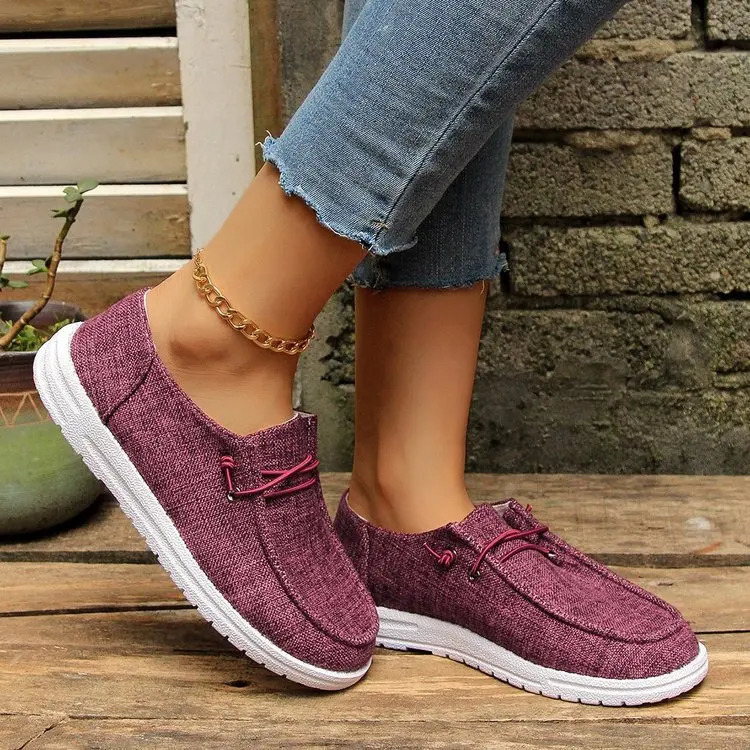 Plus Size 43 Womens Casual Flat Shoes Fashion Lace-up Round Toe Canvas Shoes Breathable Ladies Walking Sneakers Zapatos Mujer 250809