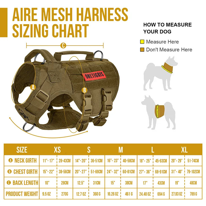 OneTigris Aire Mesh NoPull Dog Harness Tactical Service Vest Military Style Clothes with Handles for Walking Training 250814