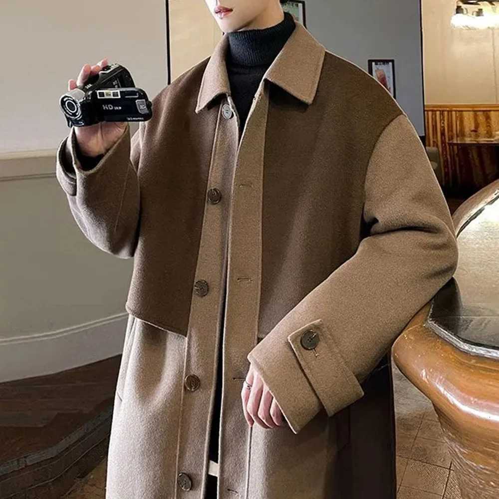 Mens Trench Coat Contrast Business Casual Cape Coat Autumn Streetwear Fashion Korean Commuter Long Coat Mens Clothing 2024 W250815