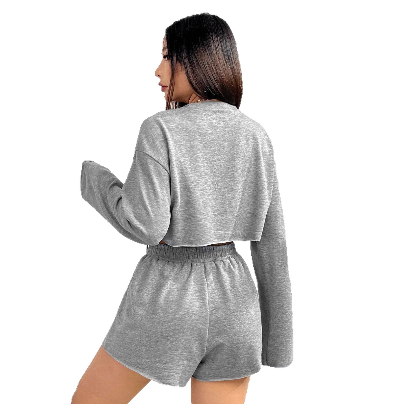 Spring Summer Fashion Shorts Long Sleeve T-Shirt Short Set Women
