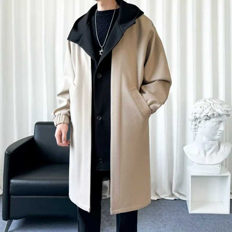 2025 Autumn and Winter New Mens High-Quality Extended Fake Two-Piece Hooded Windbreaker Jacket Trendy Mens Fashionable Casual W250815