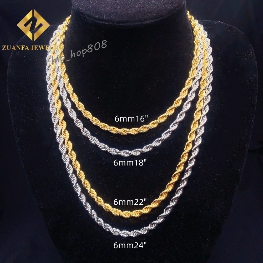 6MM Wide 316L Stainless Steel Cuban Chains + 925 Silver VVS Moissanite Lock Fashion Men Hip Hop Necklace Bracelet