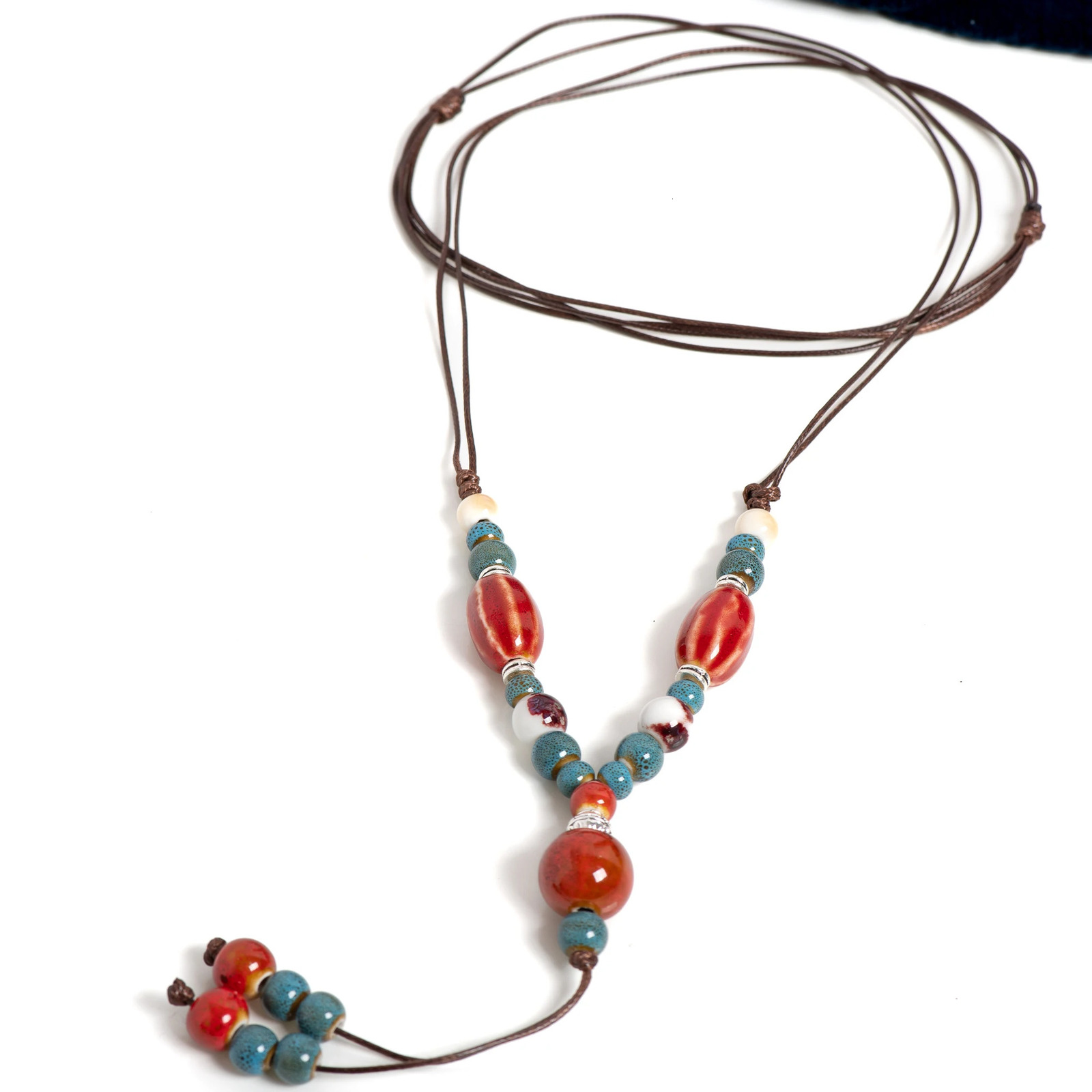 Handmade Red Long Watermelon Ceramic Necklace Vintage Pendant Jewelry Adjustable Fashion Accessory for Women Gifts 1115 250811