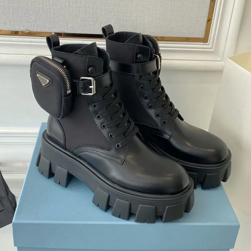 High Quality Designer Women's Autumn Winter High Top Shoes Knight New Black Leather Ankle Platform Sliding Boots