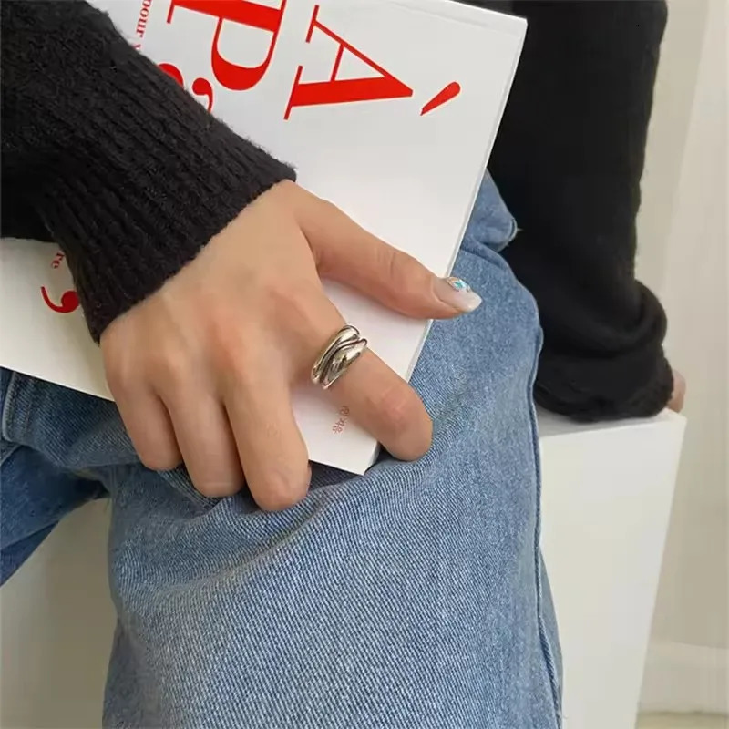 Sam Pand Gold Silver Color Irregular Wave Rings Trendy Simple Geometric Handmade Jewelry For Women Couple Adjustable Ring 250811
