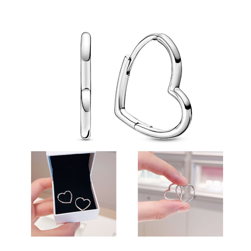 Asymmetrical Heart Hoop Earrings 100% 925 Sterling Silver EARRINGS for PAN Designer Jewelry Women Gift Luxury earrings with Original Box set