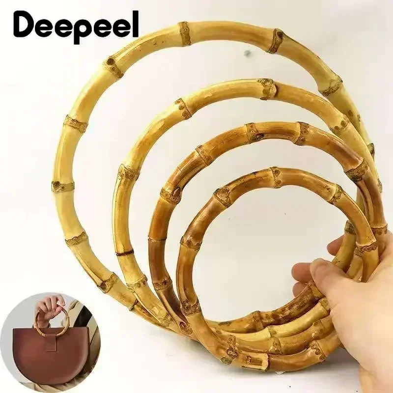 2/4Pcs Deepeel 7.5-18cm Bamboo Rings Bag Handles DIY Handmade Craft Wooden Bags Closure Round Handle Purse Woven Accessories 250811