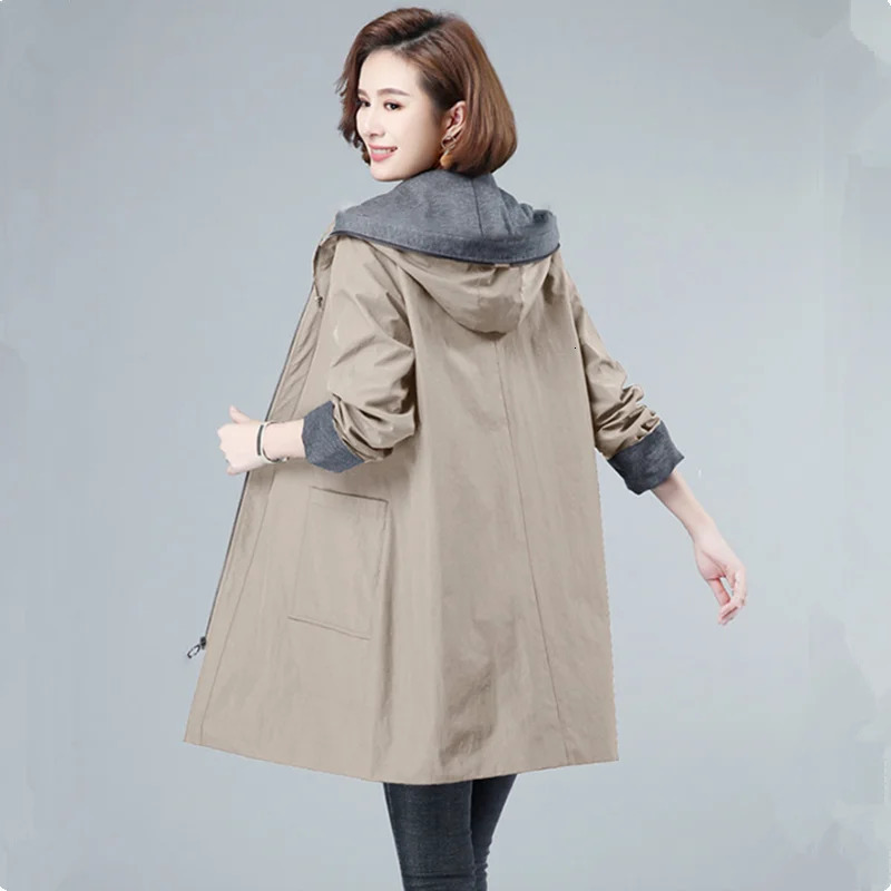 UHYTGF Coat Hooded Zipper Oversized Raincoat Jacket Female Korean Trench Casual Spring Windbreaker Ladies 7XL 2696 250805