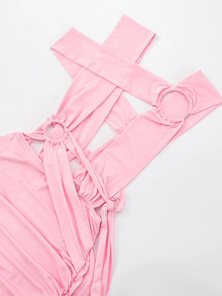 Beyprern Womens Cut Out O-Rings Metal Short Dress Sexy Hollow Out Long Straps Slim Night Out Party Dresses Clubwear Vestidos 250808